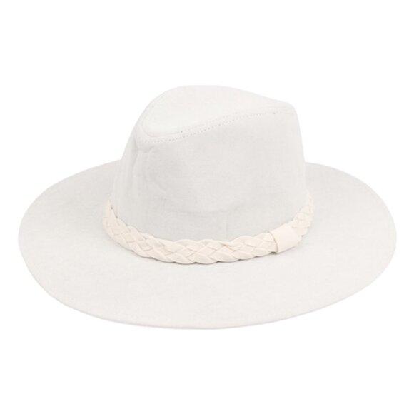 IVORY GRAY FASHION BRIM HAT WITH BRADED TIE - Picture 1 of 2